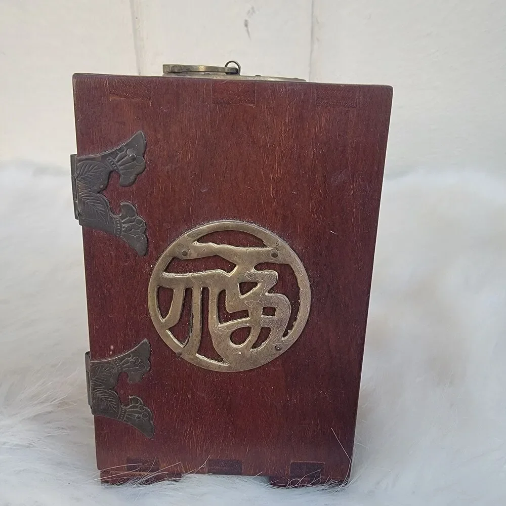 Vintage  Rosewood  Asian wood & brass 3 drawer silk lined Jewelry box